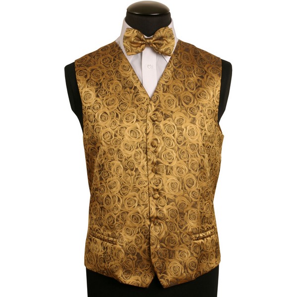 Gold Woven Rose Silk Waistcoat by