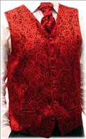 Robert Charles Red Woven Rose Silk Waistcoat by
