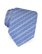 Roberto Cavalli Blue Logo Stripe Woven Silk Tie