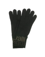 Roberto Cavalli Mens Black Signature Cuff Knit Gloves