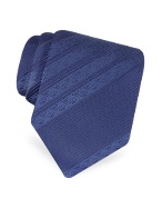 Roberto Cavalli Navy Blue Logo Striped Bands Woven Silk Tie