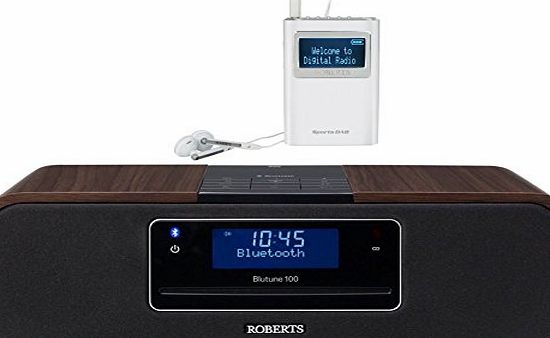 Roberts Blutune 100 With a FREE Sportsdab 5 Portable Radio Bluetooth DAB DAB+ FM Radio Sound System Streaming, CD, Playback From USB 20 Radio Presets Multi Alarms Remote Control