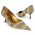 Roccobarocco Beige Signature Canvas and Leather Trim Pump Shoes