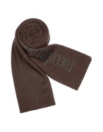 Roccobarocco Brown and Gray Signature Wool Knit Long Scarf