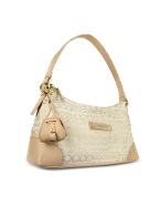 Roccobarocco Cream and Gold All Over Shimmering Signature Hobo Bag