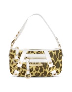 Roccobarocco Leopard Print Canvas and Leather Baguette Bag