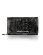 Roccobarocco Luxy - Black Reptile Stamped Eco-Leather Wallet