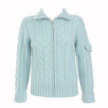 Pale blue cable knitted zip through cardigan