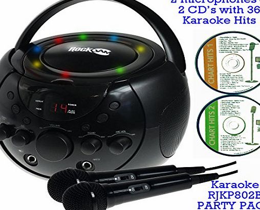 Rock J Portable Karaoke Machine amp; CD Player - Family PARTY PACK 1 (2 Mics   2 karaoke CDs) Home Disco Party Light Effect - Boys / Girls / Adults wired Duet karaoke microphones   36 Karaoke SONGS (2 CD  S