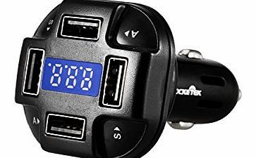Rocketek 4.8A/24W 4-Port Rapid USB Car Charger with LED electricity meter to monitor the running status of current. Charger for iPhone 5S,5C,5,4S,4;iPads and iPods;Samsung Galaxy S5,S4,S3,Galaxy Note