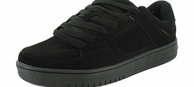New Mens/Gents Black Imitation Nubuck Lace Up Skate Shoes/Trainers. - Black/Black - UK 6