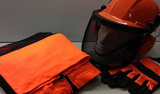 RocwooD Chainsaw Safety Kit - Seatless Trousers/Chaps, Large Gloves and Helmet with chin strap