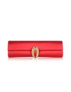 Rodo Red Satin Evening Clutch w/Swarovksi Crystal Clasp