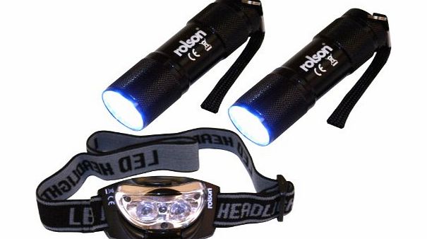 Rolson Tools Rolson 61762 9-LED Torch and 3-LED Head Light Set (3 Pieces)
