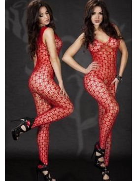 romajay Womens Sexy V-neck Sleeveless Crotchless Netty Red Body Stockings. LC79442-1