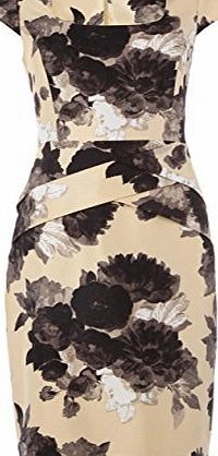 Roman Originals - Womens Cross Over Floral Dress - Holiday Clubwear Evening Bridesmaid Vintage Wedding - Formal Occasion Spring Daywear Night - Flower Print Spring Pattern - Ladies Dresses - Beige Siz