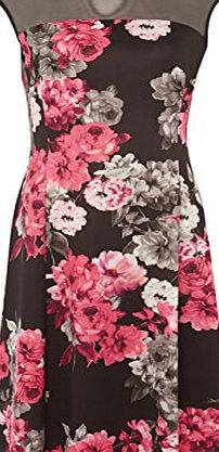 - Womens Floral Printed Skater Dress Pink - Vintage 1950 Designer Evening Stylish - Bridesmaid Bridal Guest Prom Bodycon Bandage - Short Detail Clothes - Knee Length - Ladies Dresses -