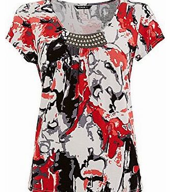 Roman Originals Roman Womens Abstract Print Front Trim Top Red Size 20