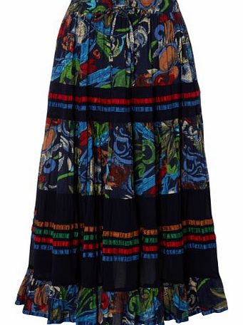 Roman Womens Printed Tiered Skirt Navy Size 16
