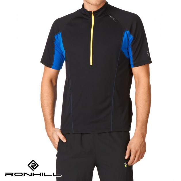 Ronhill Mens Ronhill Trail Zip T-Shirt - Black/Lagoon