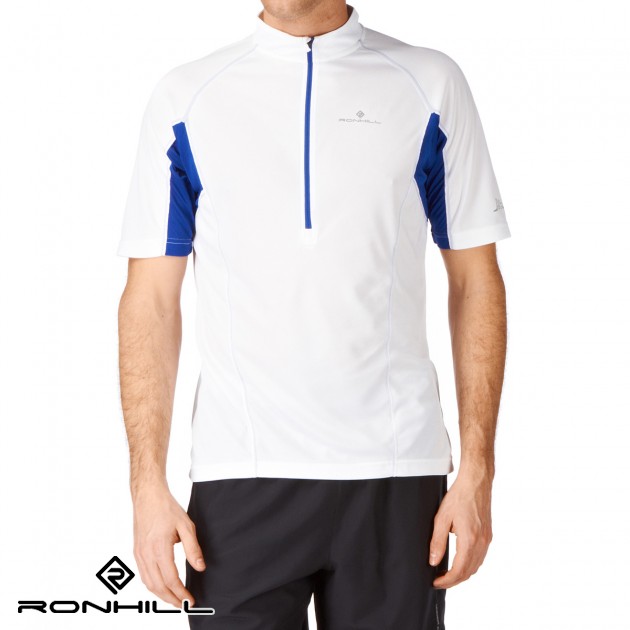 Mens Ronhill Trail Zip T-Shirt - White/Cobalt