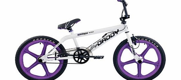 Rooster Boys Big Daddy Single Speed Freestyle BMX Bike with Purple Skyways - (White, 11 Inch, 20 Inch)