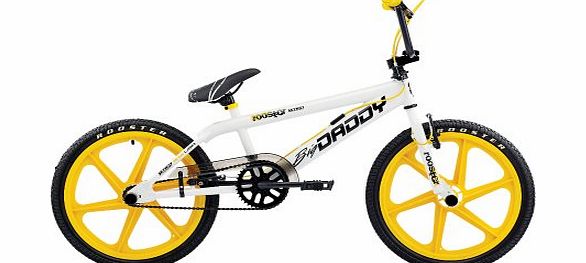 Rooster Boys Big Daddy Single Speed Freestyle BMX Bike with Yellow Skyways - (White, 11 Inch, 20 Inch)