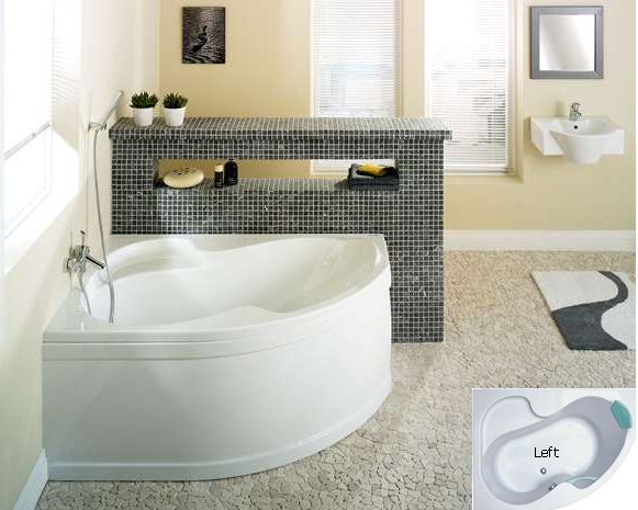 Acrylate Asymmetric Corner Bath with Support 140x105cm White (Left)