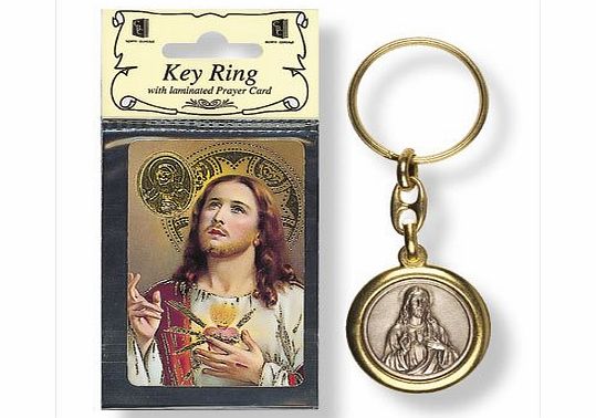 Rosarybeads4u Sacred Heart of Jesus Gold amp; Silver Metal Key Ring amp; Prayer Verse Card
