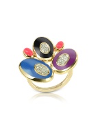 70s Oval - Diamond and Enamel 18K Gold Ring