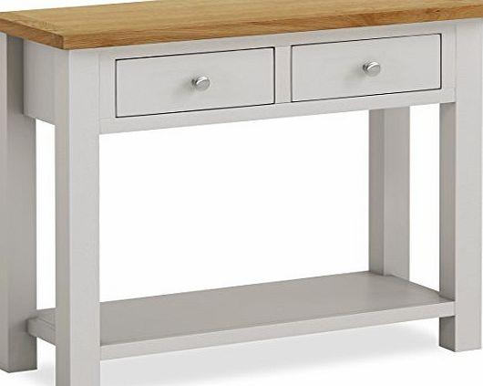 Roseland Furniture Farrow Painted Console Table / Hall Table / Painted Stone Grey with Oak Top amp; Drawers