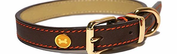 ROSEWOOD  Luxury Leather Dog Collar, 14 - 18-inch, Brown