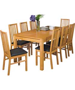Oak Finish Dining Table and 8 Chairs