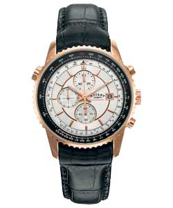 rotary Gents Chronograph Rose Gold Leather Strap