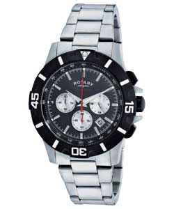 Gents Chronograph Silver and Black Dial