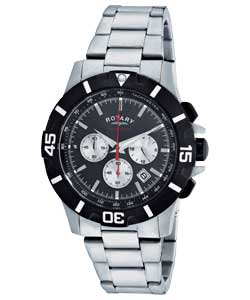 Gents Chronograph Silver and Black Dial