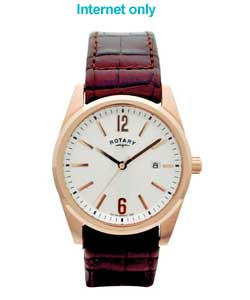 Gents Round Dial Brown Strap Watch