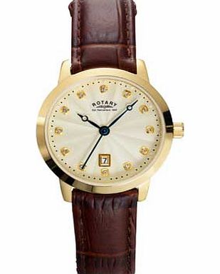 Rotary Ladies Crystal Dial Brown Leather Strap