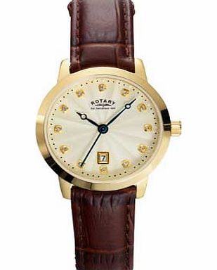 Ladies Crystal Dial Brown Leather Strap