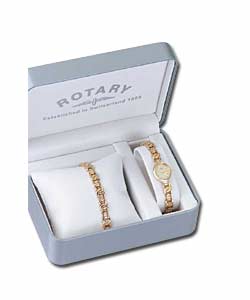 Rotary Ladies Gold Plated Watch and Bracelet Set