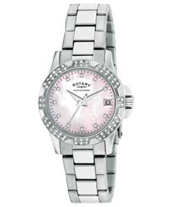Ladies Silver Bracelet Pink Dial Watch