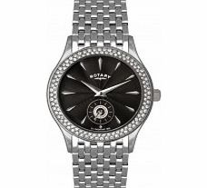 Rotary Ladies Stone Set Black Dial Ss Bracelet