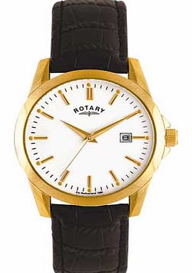 Rotary Mens Black Classic Gold Plated Strap Watch