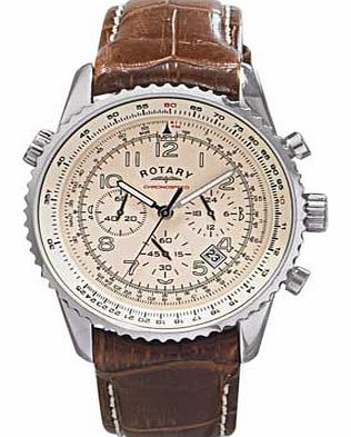 Rotary Mens Brown and Cream Chronograph Strap