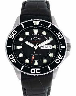 Mens Diver Leather Strap Watch