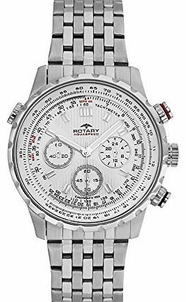Rotary Mens Quartz Watch with White Dial Analogue Display and Silver Stainless Steel Bracelet GB00175/06