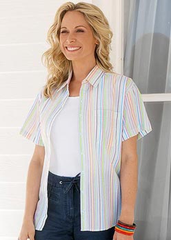 Rowlands Short Sleeve Stripe Seersucker Blouse