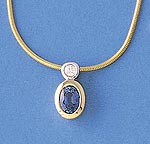 Royal Doulton Light Blue Sapphire and Diamond Rub Set Pendant and Chain