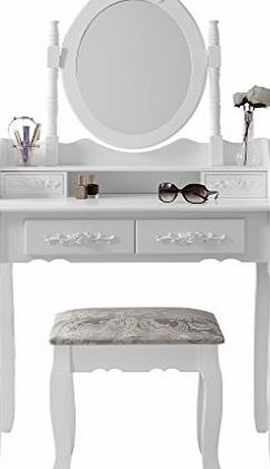 Capri White Dressing Table Stool amp; Mirror Set 5 Drawers Bedroom Dresser