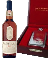 Royal Selangor Pewter hip flask and Lagavulin whisky